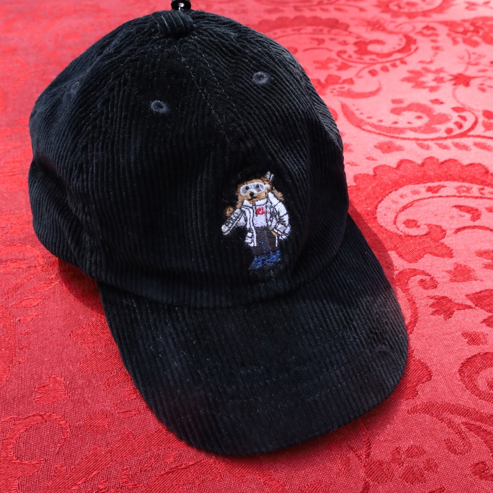 Polo Ralph Lauren Corduroy Ski Bear Hat Kids One Size Black New Embroidered Cap
